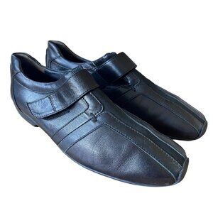 Paul Green Womans 7.5 Kerry Sport Leather Sneakers Hook n Loop Slip On Black EUC
